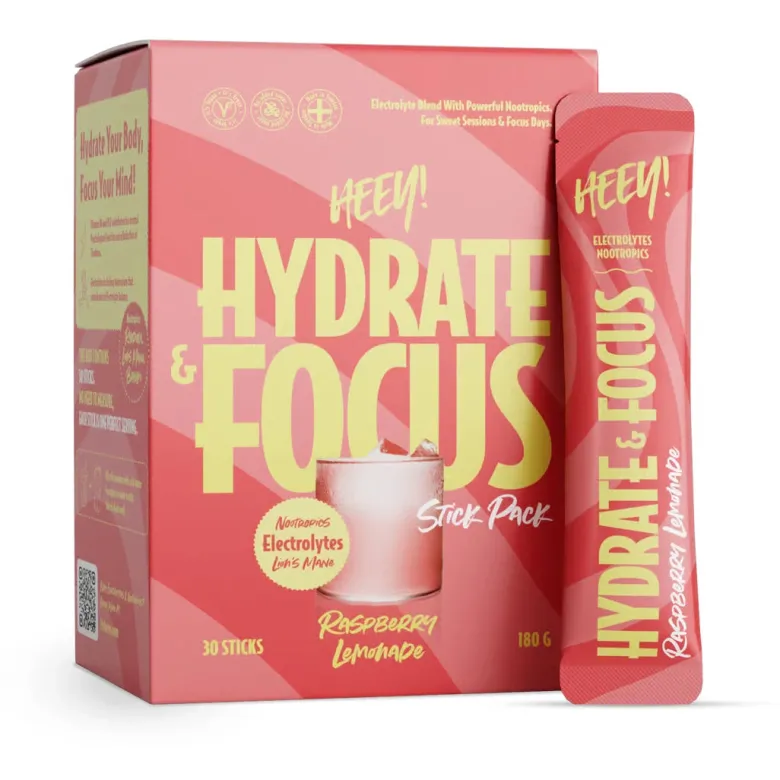 Heey! Hydrate & Focus Electrolytes + Lions Mane 30 x Stick Pack Raspberry Lemonade