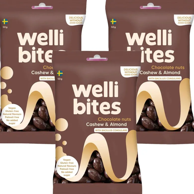 3 x Wellibites Candy 50 g Chocolate Nuts Cashew & Almond