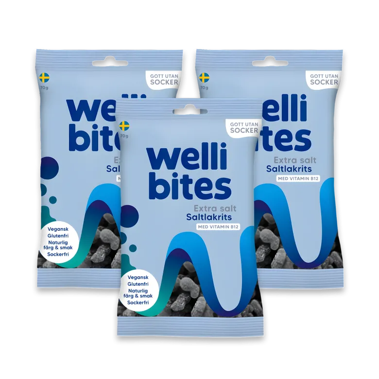 3 x Wellibites Candy 70 g Extra salt saltlakrits