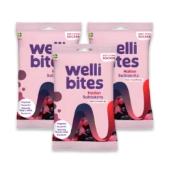 3 x Wellibites Candy 70 g Hallon & Saltlakrits
