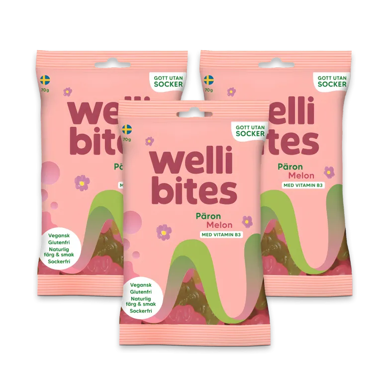 3 x Wellibites Candy 70 g Päron & Melon